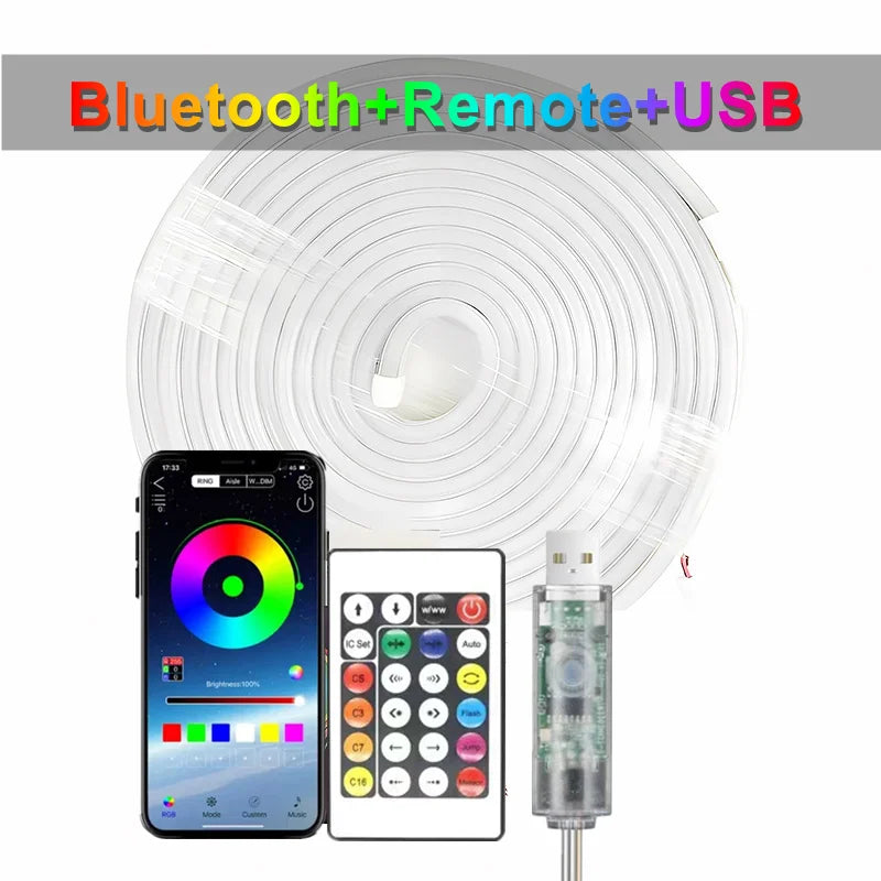 RGB Esports Neon Strip Light - USB Waterproof Flexible LED Ribbon Tape with Bluetooth Remote for Gaming Room & Home Decor