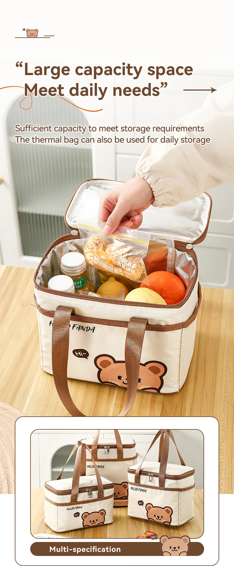 WORTHBUY Cute Thermal Lunch Bag – Large Capacity Insulated, Waterproof & Portable Picnic Cooler for Students