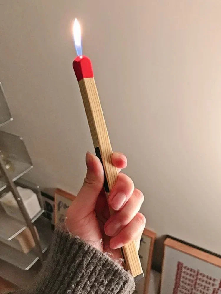 Match-Shaped Open Flame Gas Lighter - Creative Outdoor Kitchen Stove Igniter & Smoking Accessory Gift