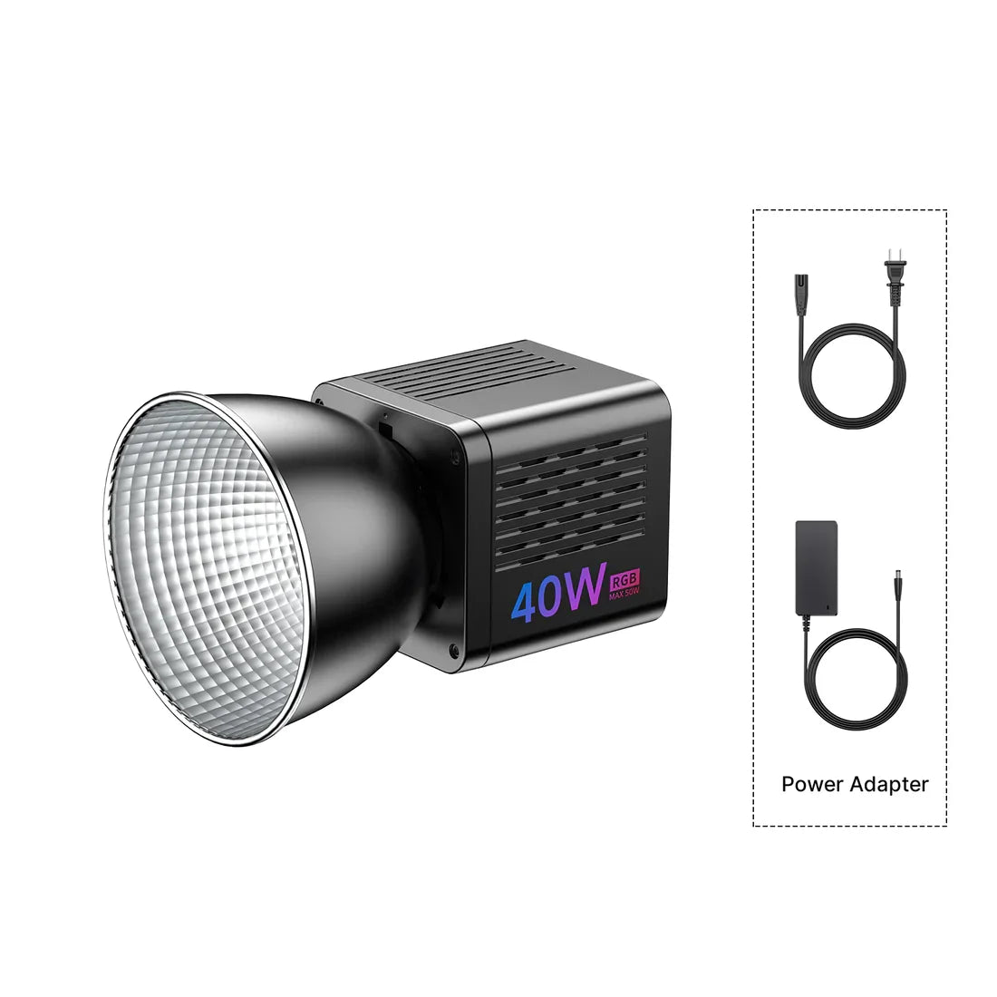 Ulanzi L024 40W RGB Video Light – 2500-6500K Bi-Color, 0-359° RGB COB Light with Mini Bowens Mount & 3400mAh Fill Light