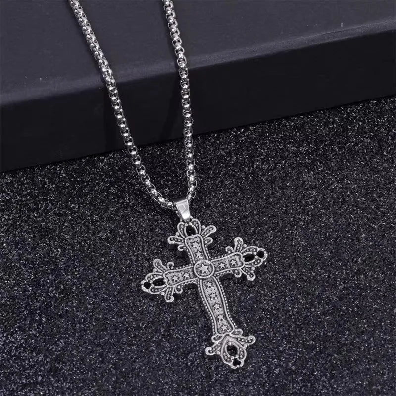 European & American Retro Gothic Cross Necklace – Unisex Hip-Hop Fashion Pendant for Men & Women, Street Style Trendsetter Jewelry Accessory