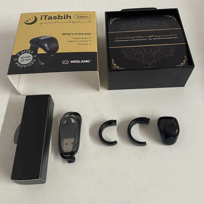 Weslamic Smart Tasbeeh Zikr Ring – Digital Islamic Tally Counter with Prayer Reminder, Magnetic Charging & Waterproof