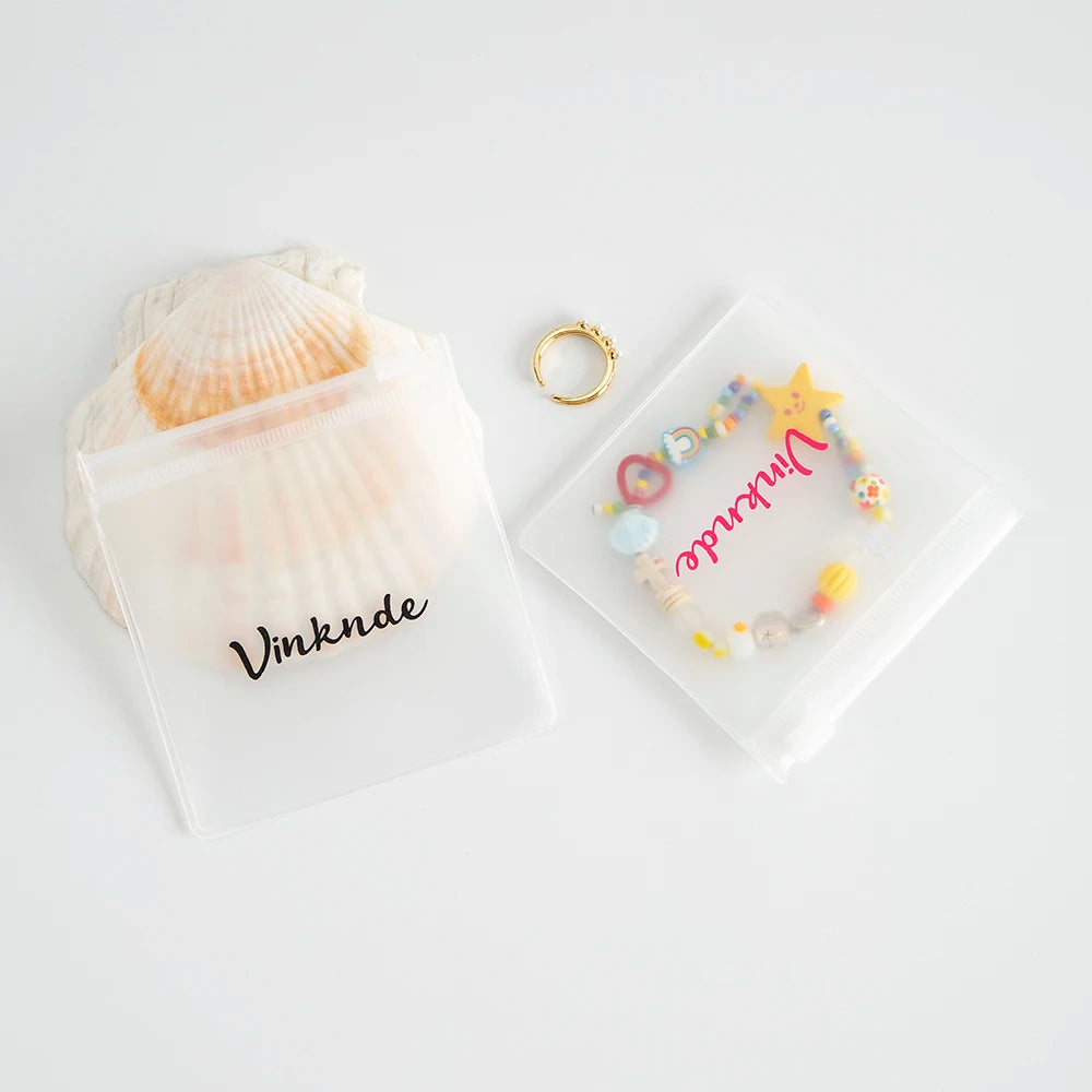 200PCS Bulk Jewelry Zipper Bags — Custom Frosted Transparent PVC Pouches for Necklaces, Earrings & Rings with Logo