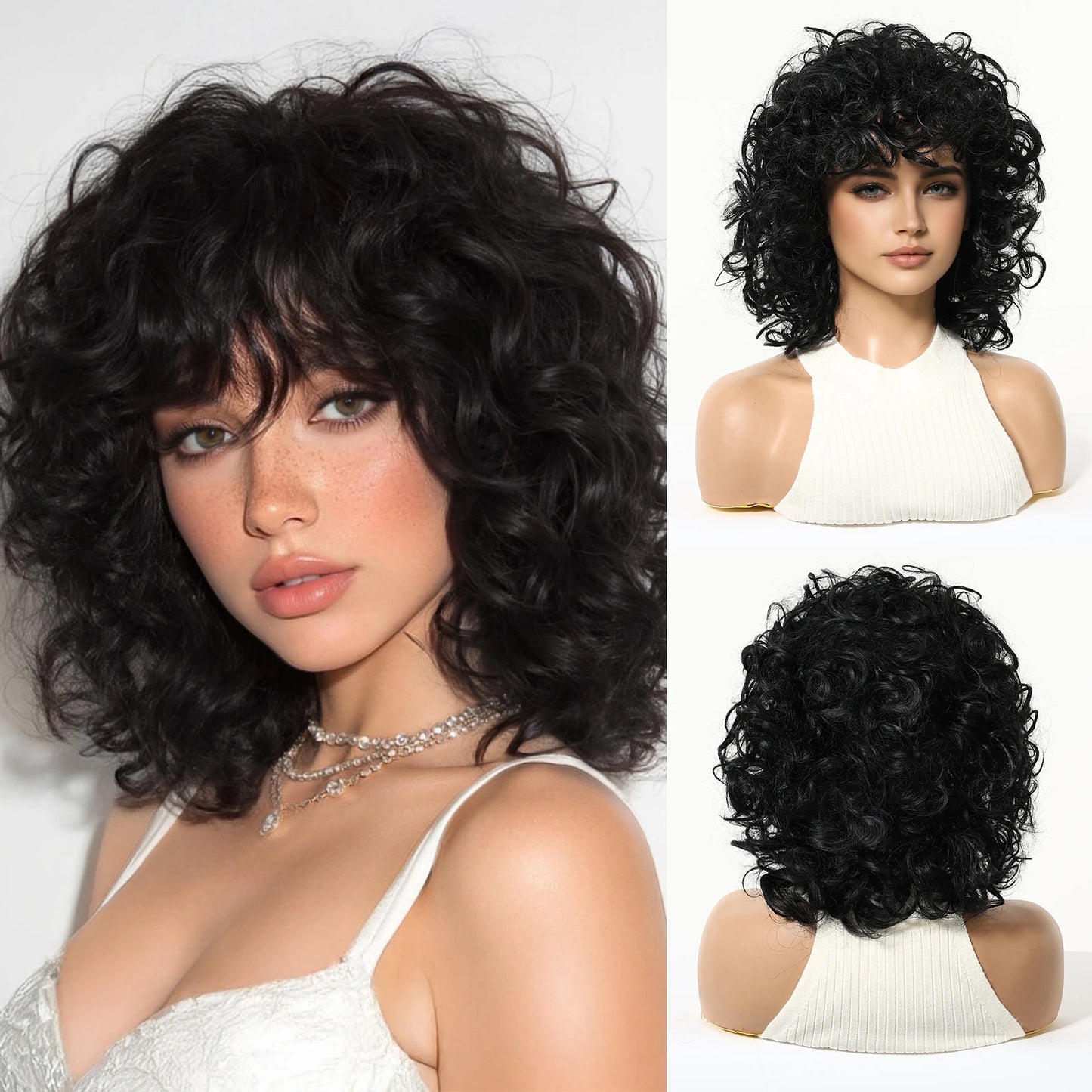 Brown Blonde Curly Synthetic Wig - Short Kinky Curly Afro Wig for Women, Glueless Cosplay Style