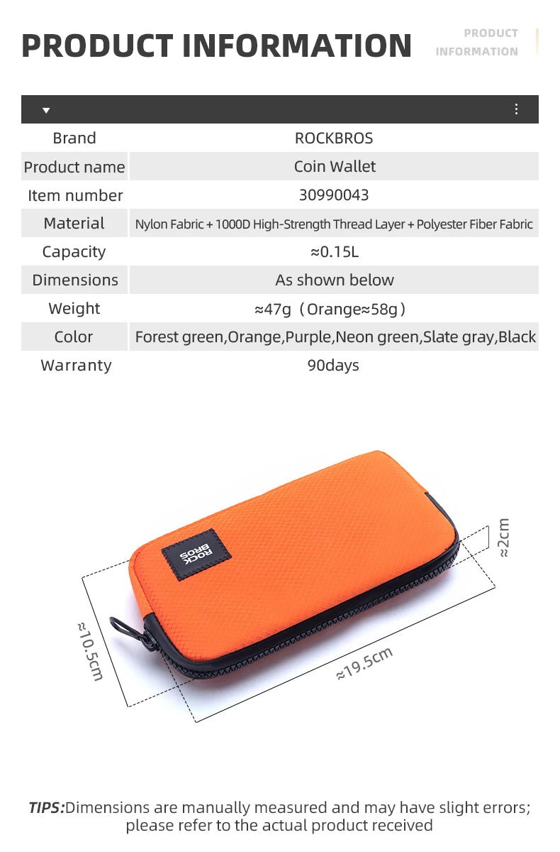 ROCKBROS Cycling Phone Bag — Lightweight Portable Handbag for Daily Use, Coins, Wallet & Commute Storage