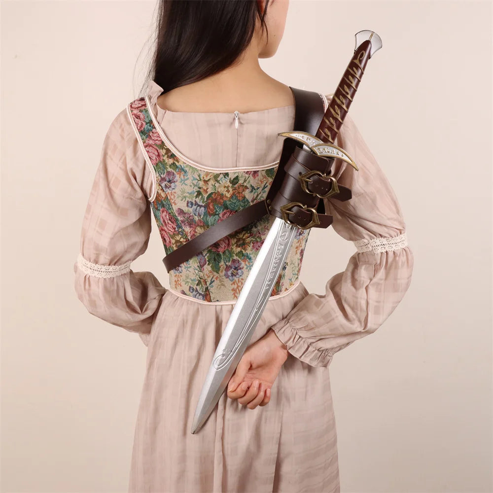 Medieval Sword Shoulder Double Back Scabbard - PU Leather Rapier Sheath with Buckle Strap for Viking Knight Cosplay