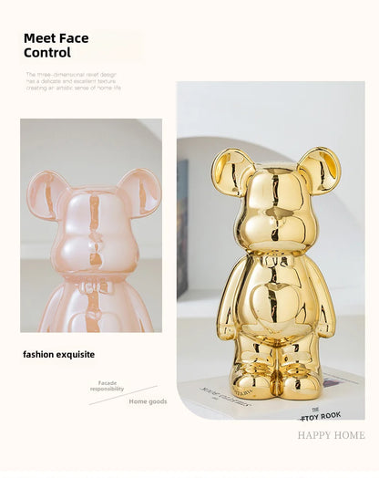 Aesthetic Ceramic Teddy Bear Statue – 17/27cm Bear Figurine Home Decor Ornament