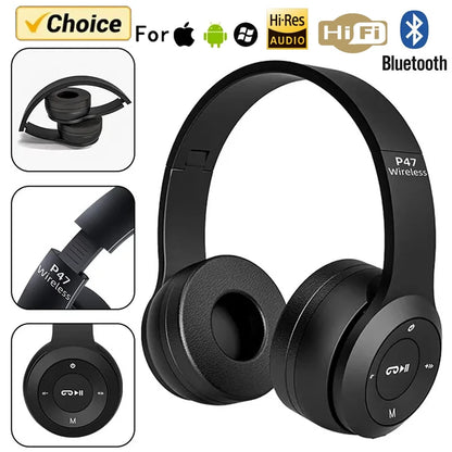 Stereo P47 Headset - 5.0 Bluetooth Folding Wireless Sports Gaming Headphones