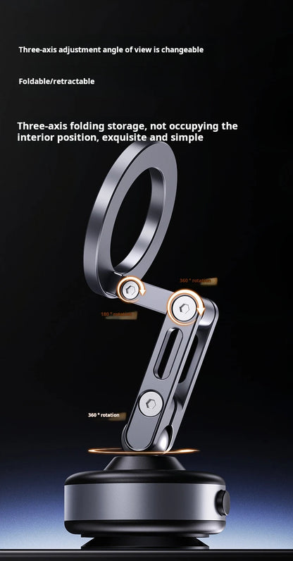 Magnetic Vacuum Adsorption Car Mount – Foldable 360° Rotating Aluminum Alloy Phone Holder for Smartphones