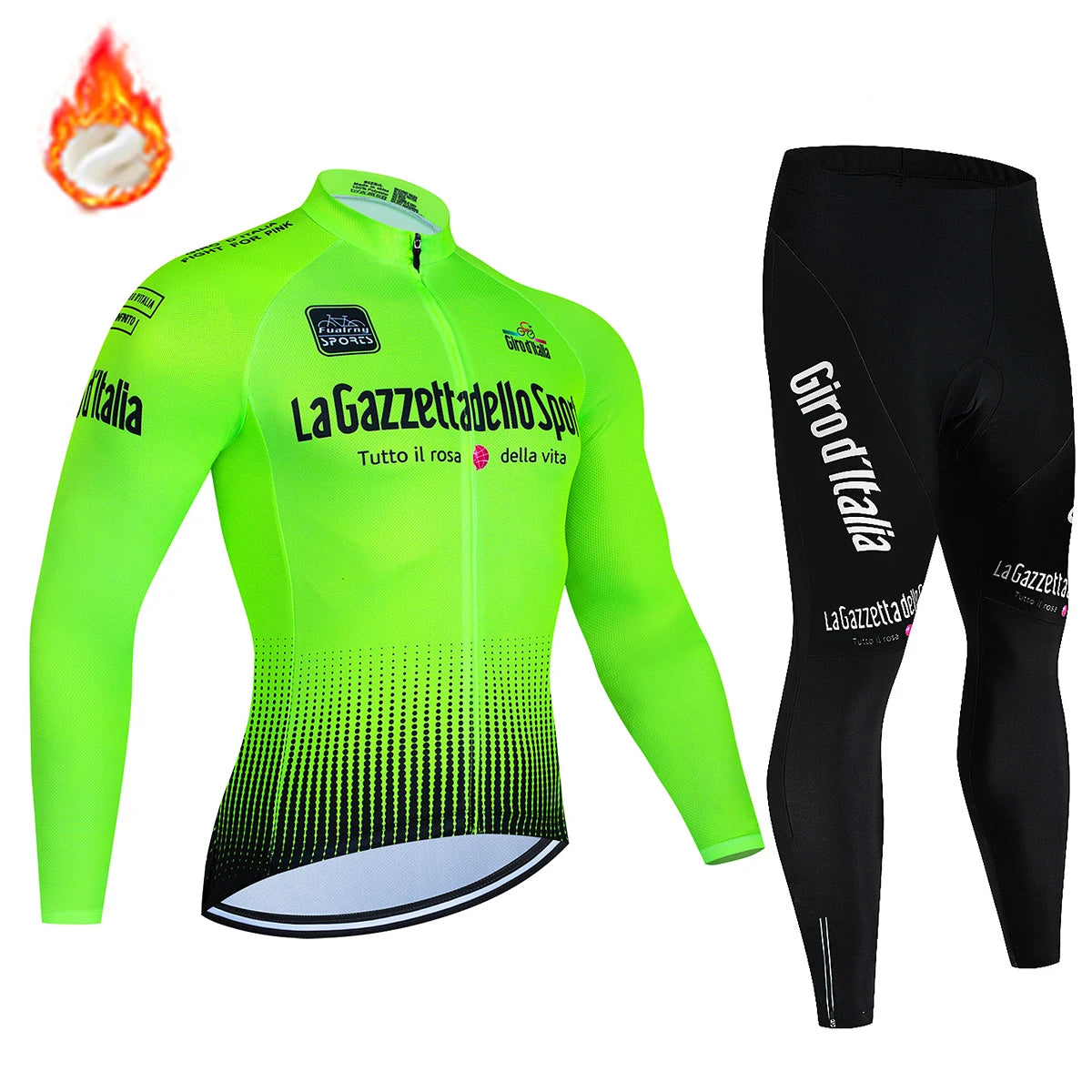 Tour De Italy D'ITALIA Cycling Clothes – Men's Fleece Jersey & Bib Pants Sports Set, Bicycle Uniform Costume