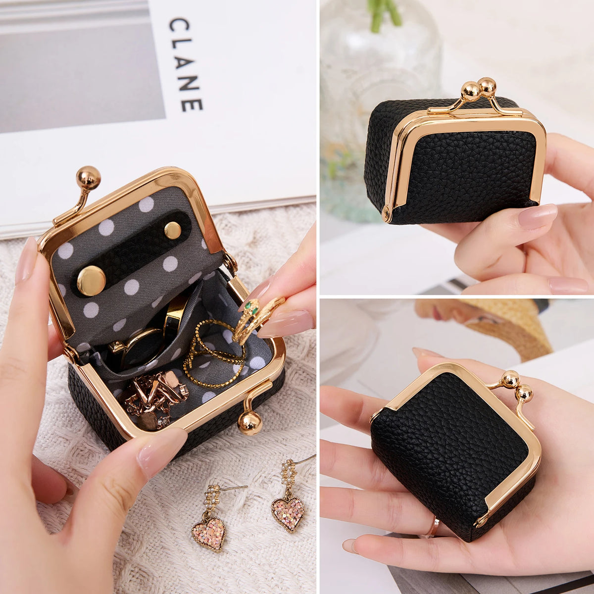 Mini Women’s Jewelry Box - Portable PU Leather Ring, Necklace & Earring Organizer
