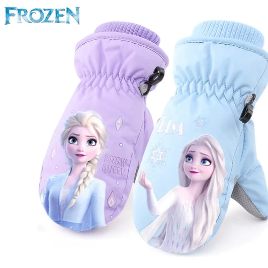 Hasbro Princess Elsa Kids Ski Gloves – Cute Waterproof & Warm Velvet Winter Gloves for Girls