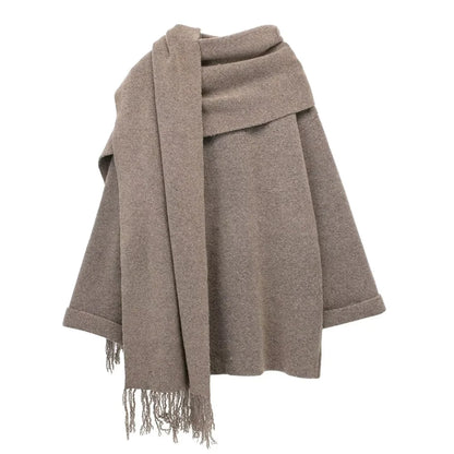 UNIZERA 2023 Women's Winter Knitted Coat – Fashionable Short Scarf Jacket, Casual Outerwear