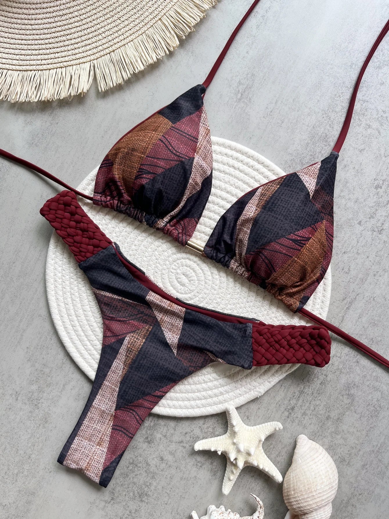 RUOTONSEPT Women’s Print Halter Bikini Set - High Cut Mini Thong Two-Piece Swimsuit Beach Swimwear