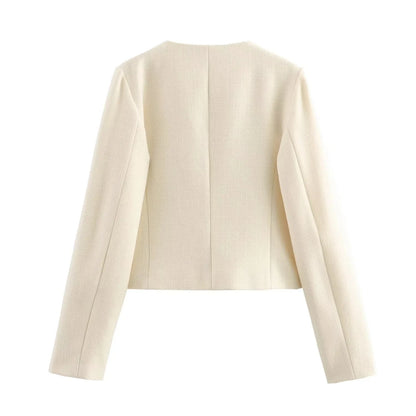 TRAF Women's Autumn Outerwear – Long Sleeve Cropped Jacket, Winter Button Demi-Season Short Coat, Elegant Women’s Coat