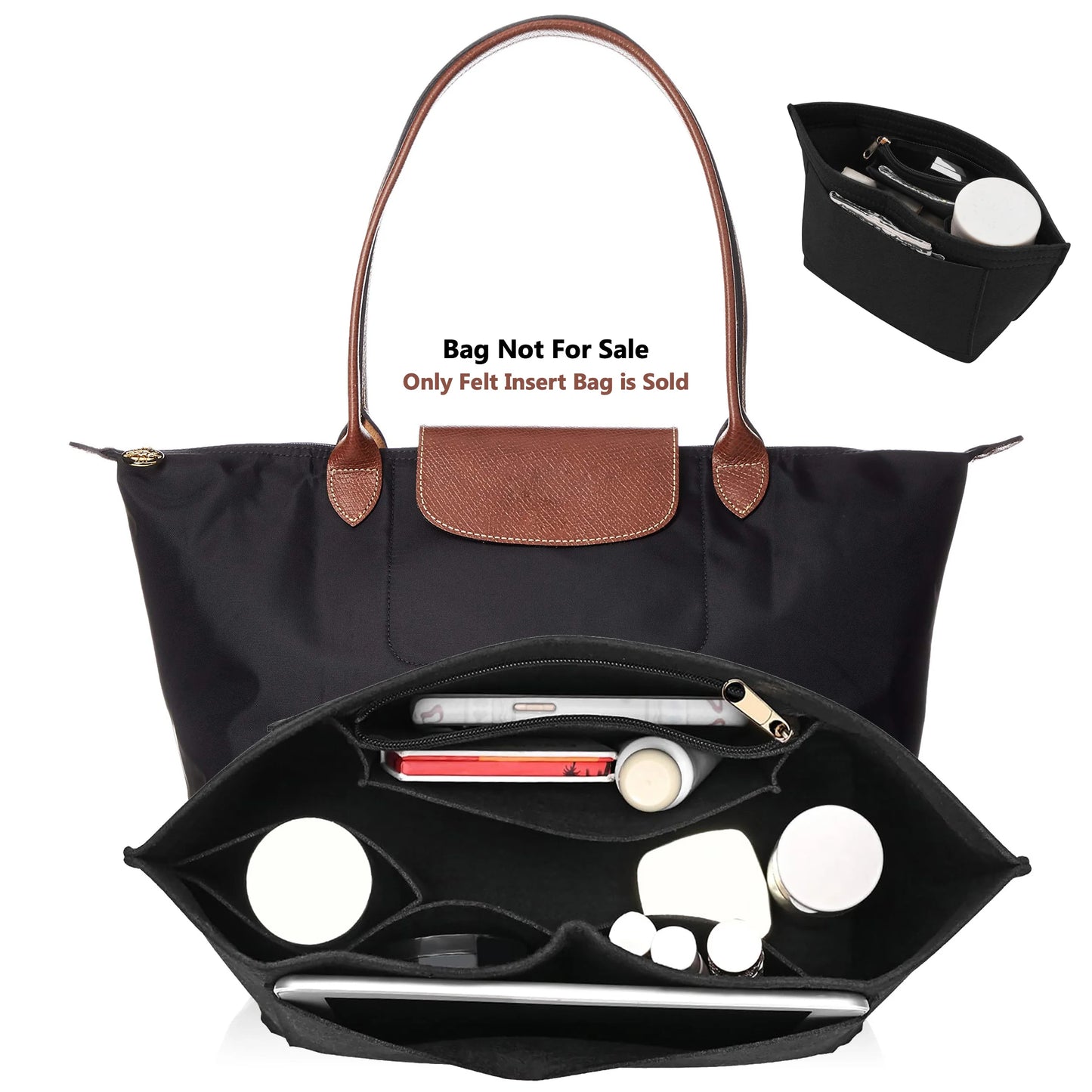 Felt Insert Bag for Longchamp Handbag - Portable Makeup & Purse Organizer Liner for Travel