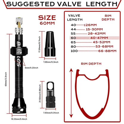 BUCKLOS Tubeless Presta Valve 40–100mm — CNC Aluminum Alloy Bike Valve for Road & MTB