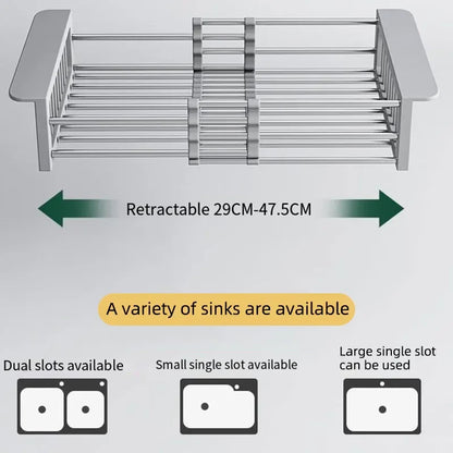 Folding Stainless Steel Kitchen Sink Drain Rack – Space-Saving Dish Drain Basket & Sink Organizer