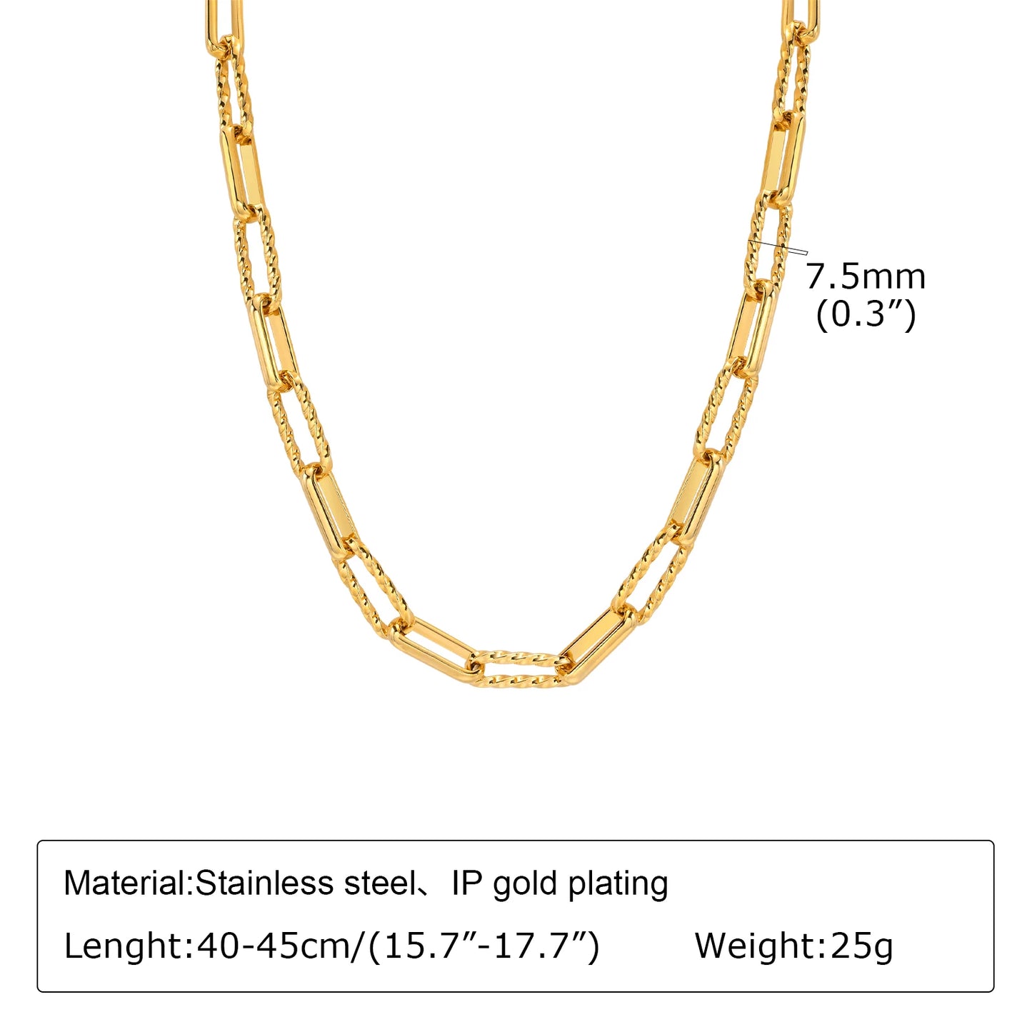 Chunky Gold-Plated Link Necklace — Stainless Steel Oval Chain Choker for Women, Minimalist Jewelry