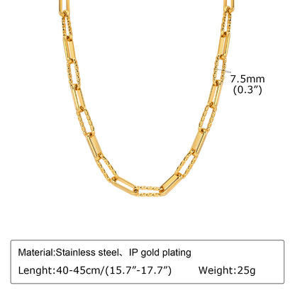 Chunky Gold-Plated Link Necklace — Stainless Steel Oval Chain Choker for Women, Minimalist Jewelry