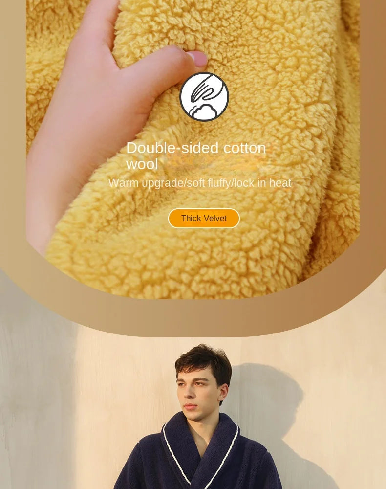 2025 Autumn Winter Cotton Robe – Thick Comfortable Large-Size Bathrobe for Men & Women, Luxury Couple Pajamas