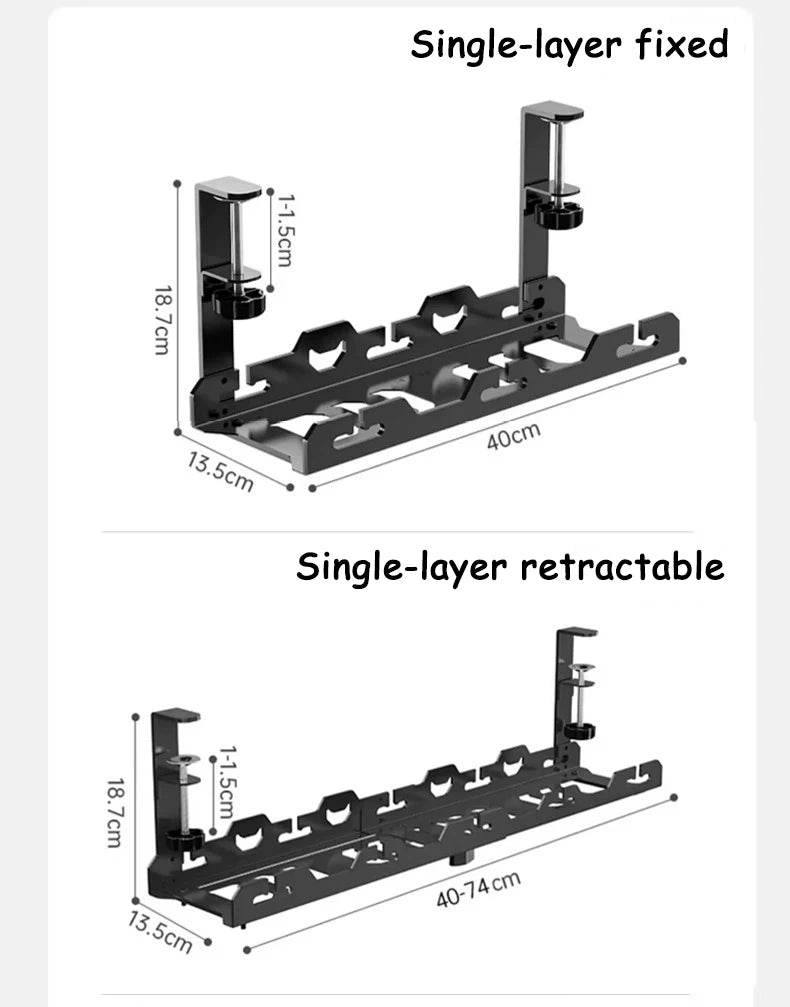 Telescopic Under-Desk Storage Rack – Metal Cable Management Tray for Home and Office, No-Punch Wire Organizer