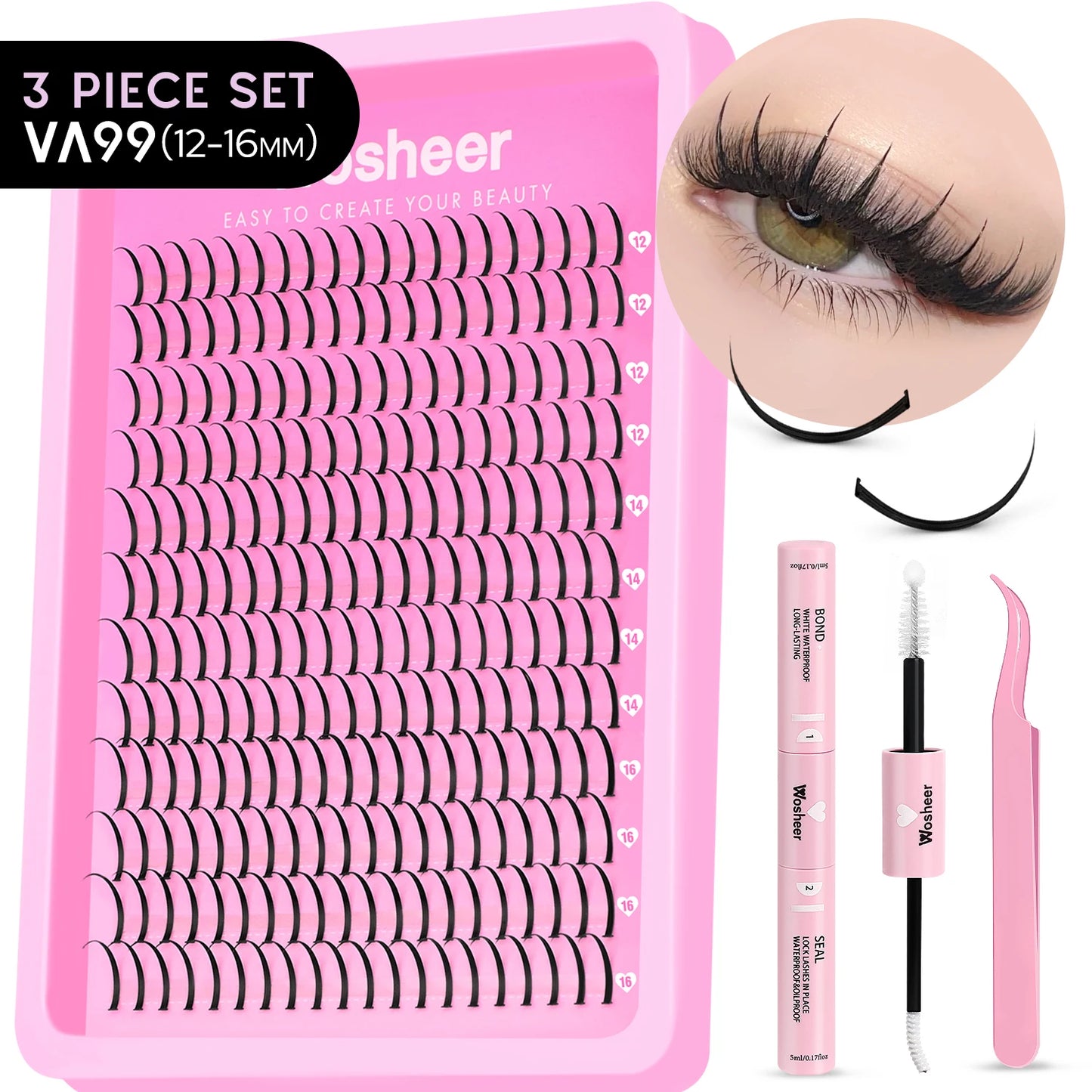 WOSHEER Lash Clusters Kit – Spiky Volume Individual Eyelash Extensions DIY Manga-Style Faux Mink Cluster Lashes