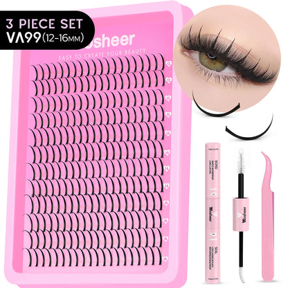 WOSHEER Lash Clusters Kit – Spiky Volume Individual Eyelash Extensions DIY Manga-Style Faux Mink Cluster Lashes