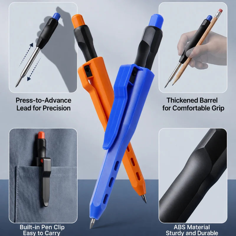 2.8mm Mechanical Carpenter Pencil - Deep-Hole Marker with Built-In Sharpener for Woodworking & Construction