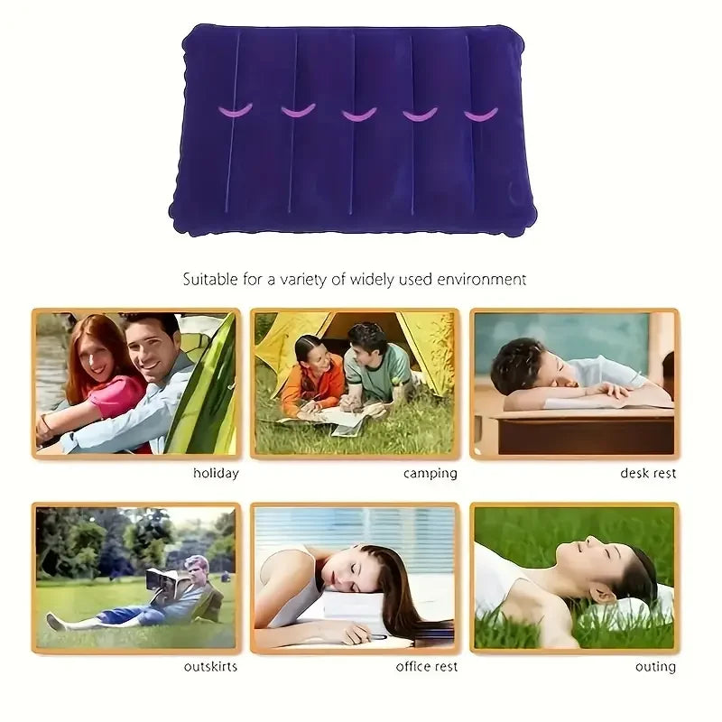 47x30cm Inflatable Camping Pillow - Folding Air Cushion Travel Pillow for Outdoor Camping, Airplanes & Back Support