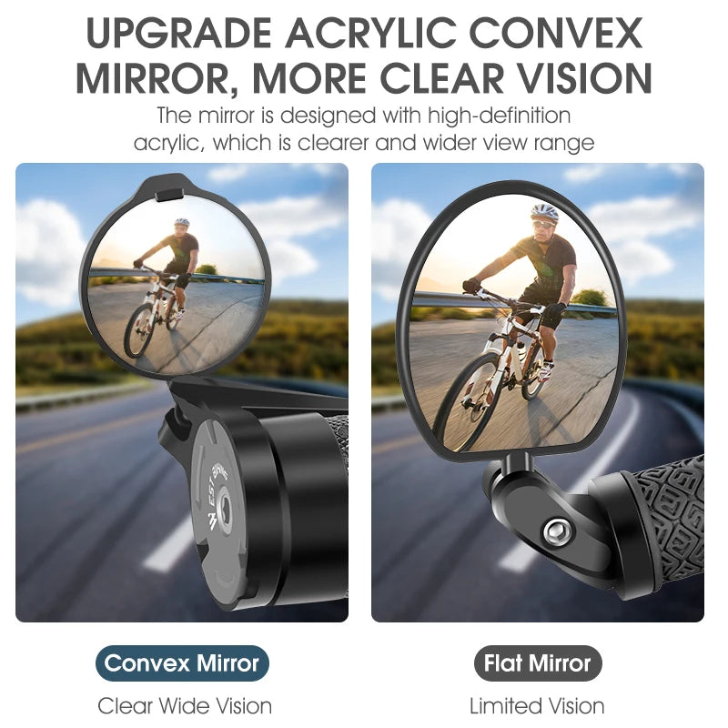 WEST BIKING Adjustable Bicycle Rearview Mirror – Universal Convex Handlebar End Mirror for MTB & Road Bikes