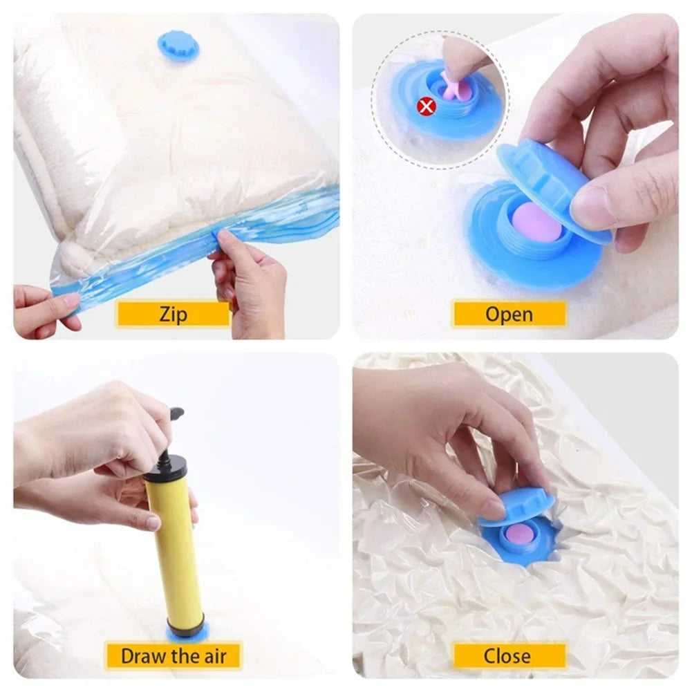 4pcs Reusable Transparent Vacuum Bags — Folding Compressed Space-Saving Storage for Clothes & Travel