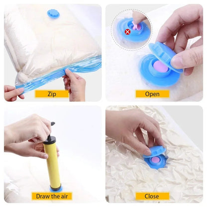 4pcs Reusable Transparent Vacuum Bags — Folding Compressed Space-Saving Storage for Clothes & Travel