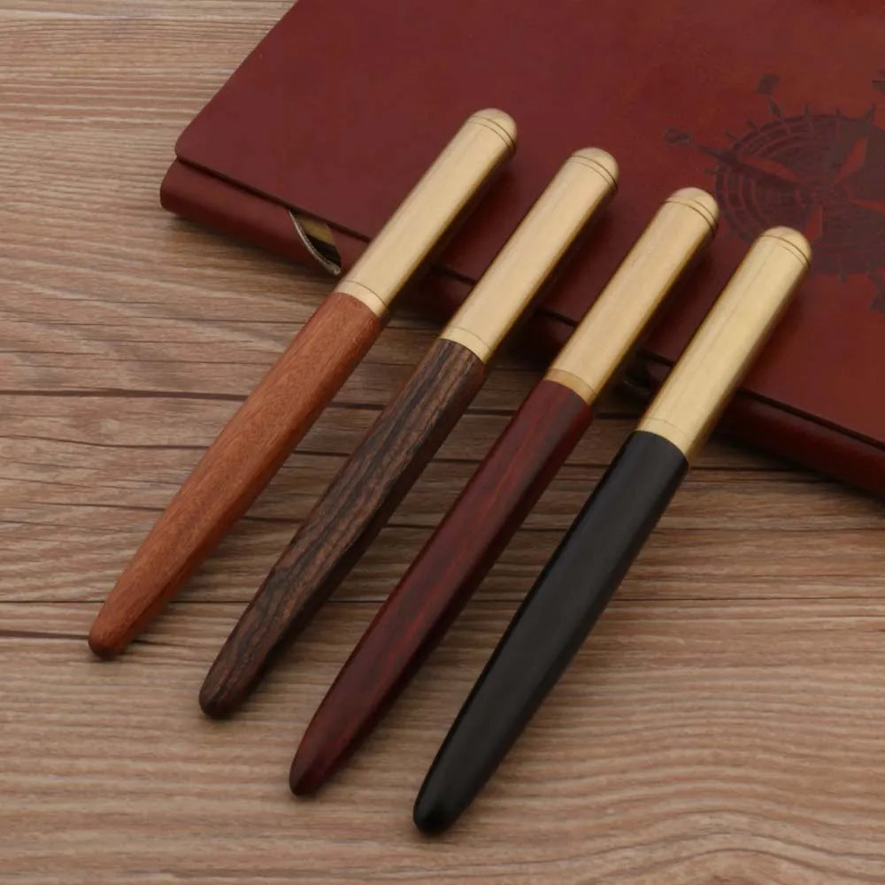 Luxury Copper & Ebony Wood Rollerball Pen – Brass Red Gold Ballpoint Writing Pen for Office & School