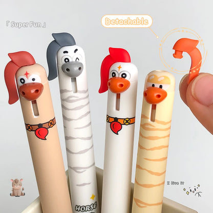4-Piece Cute Animal Gel Pen Set - 0.5mm Quick-Drying Black Ink Pens with Baby Chicken & Penguin Designs