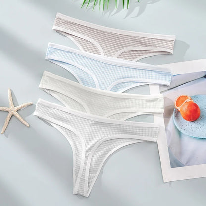 4PCS Women's Low-Rise Thong Underwear - Solid Color Sporty Style Everyday Panties