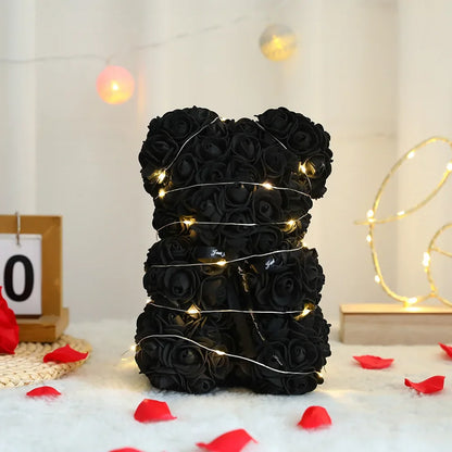 25cm Teddy Bear with Artificial Roses in Box – Romantic Valentine’s Day & Anniversary Gift for Women