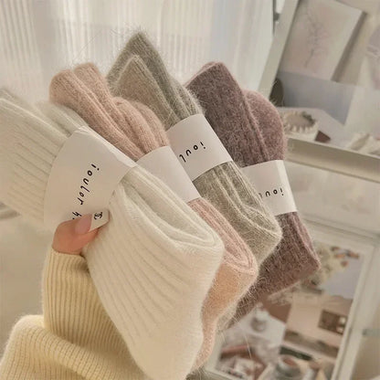Winter Cashmere Wool Socks for Women – Warm Thicken Thermal Long Socks, Japanese Harajuku Style