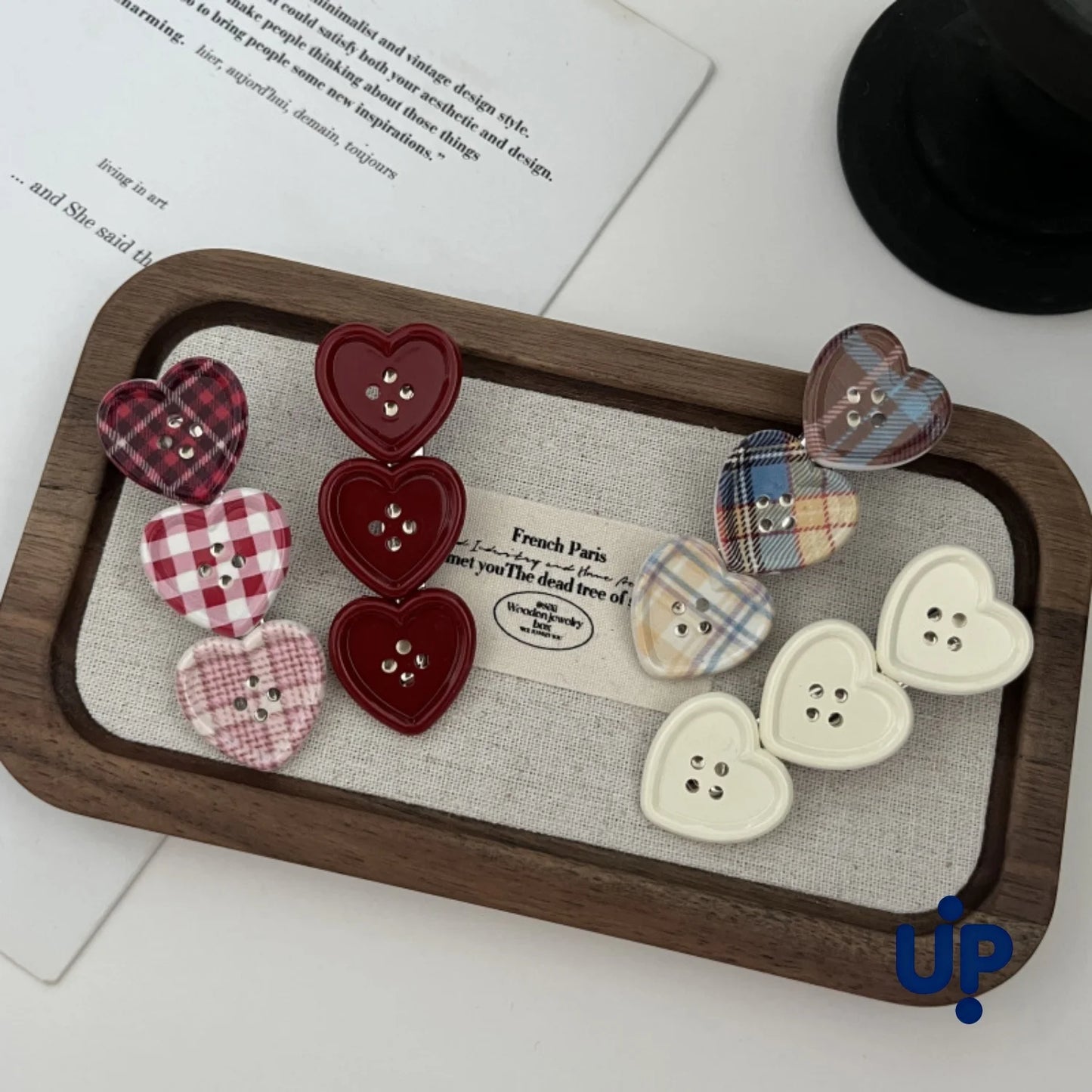 Cute Love Button Hair Clips - Sweet Check Duckbill Side Bangs Clips for Women Girly Hair Accessories