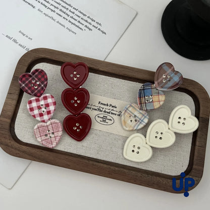 Cute Love Button Hair Clips - Sweet Check Duckbill Side Bangs Clips for Women Girly Hair Accessories
