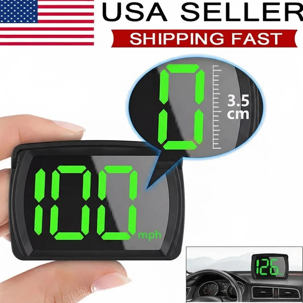 Universal Car GPS Digital HUD Speedometer - HD LCD KMH/MPH Display with Speed Reminder, Dual Chips & Plug-and-Play