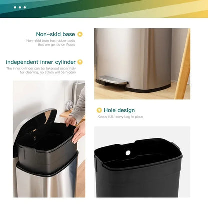 13 Gallon (50L) Kitchen Trash Can – Step Garbage Bin with Lid for Office, Bedroom & Bathroom
