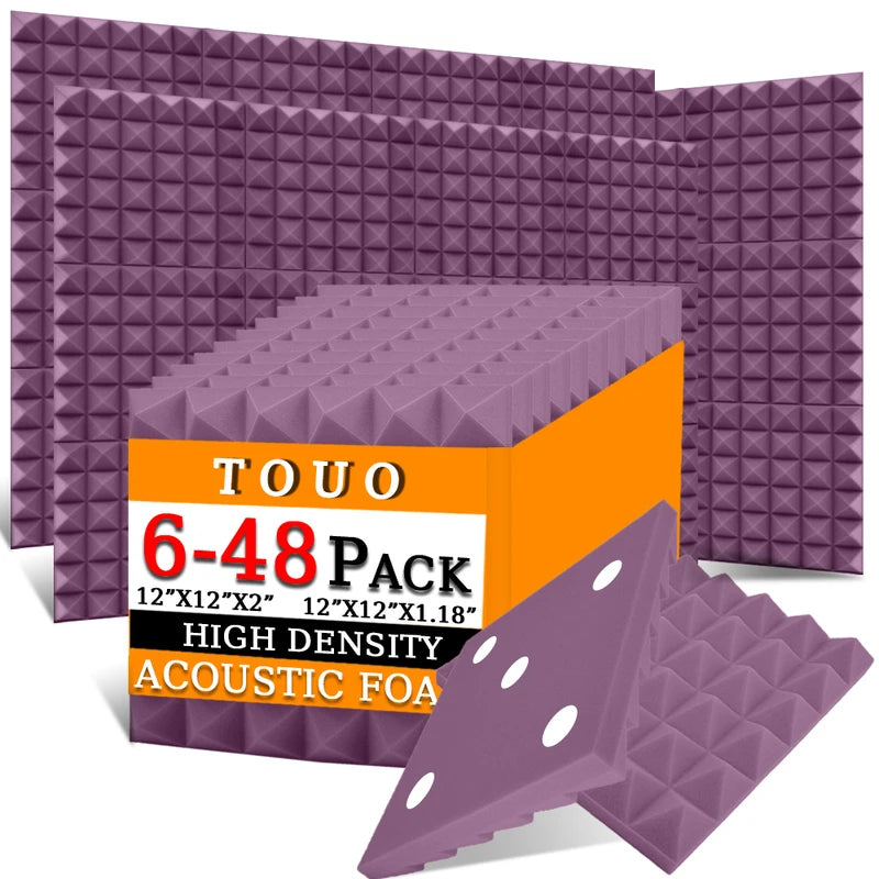 TOUO Acoustic Foam Panels 6–48 Pack Studio Soundproof Wall Panels – Sound Absorbing Sponge for Home, KTV & Recording Rooms