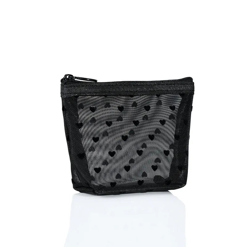 Transparent Mesh Zipper Cosmetic Bag – Fashionable Black Toiletry Organizer, Small & Large Makeup Pouch for Women