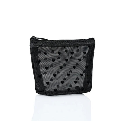 Transparent Mesh Zipper Cosmetic Bag – Fashionable Black Toiletry Organizer, Small & Large Makeup Pouch for Women