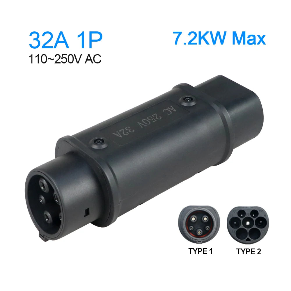 Kolanky Type2 to Type1 EV Charger Adapter – IEC 62196, 16A/32A J1772 Converter for Electric Vehicle Charging Connector
