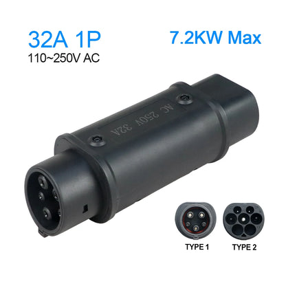Kolanky Type2 to Type1 EV Charger Adapter – IEC 62196, 16A/32A J1772 Converter for Electric Vehicle Charging Connector
