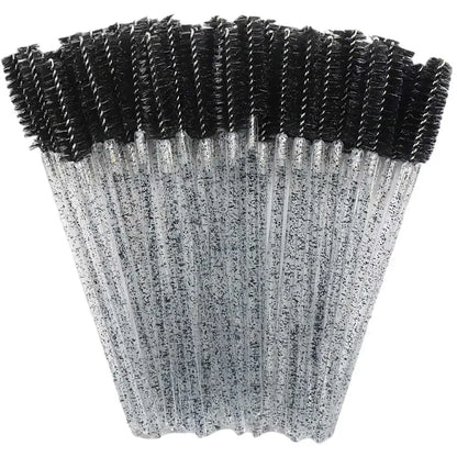 50-Pack Disposable Crystal Eyelash Brush Combs – Professional Eyelash Extension Mascara Wands for Makeup and Beauty Tools