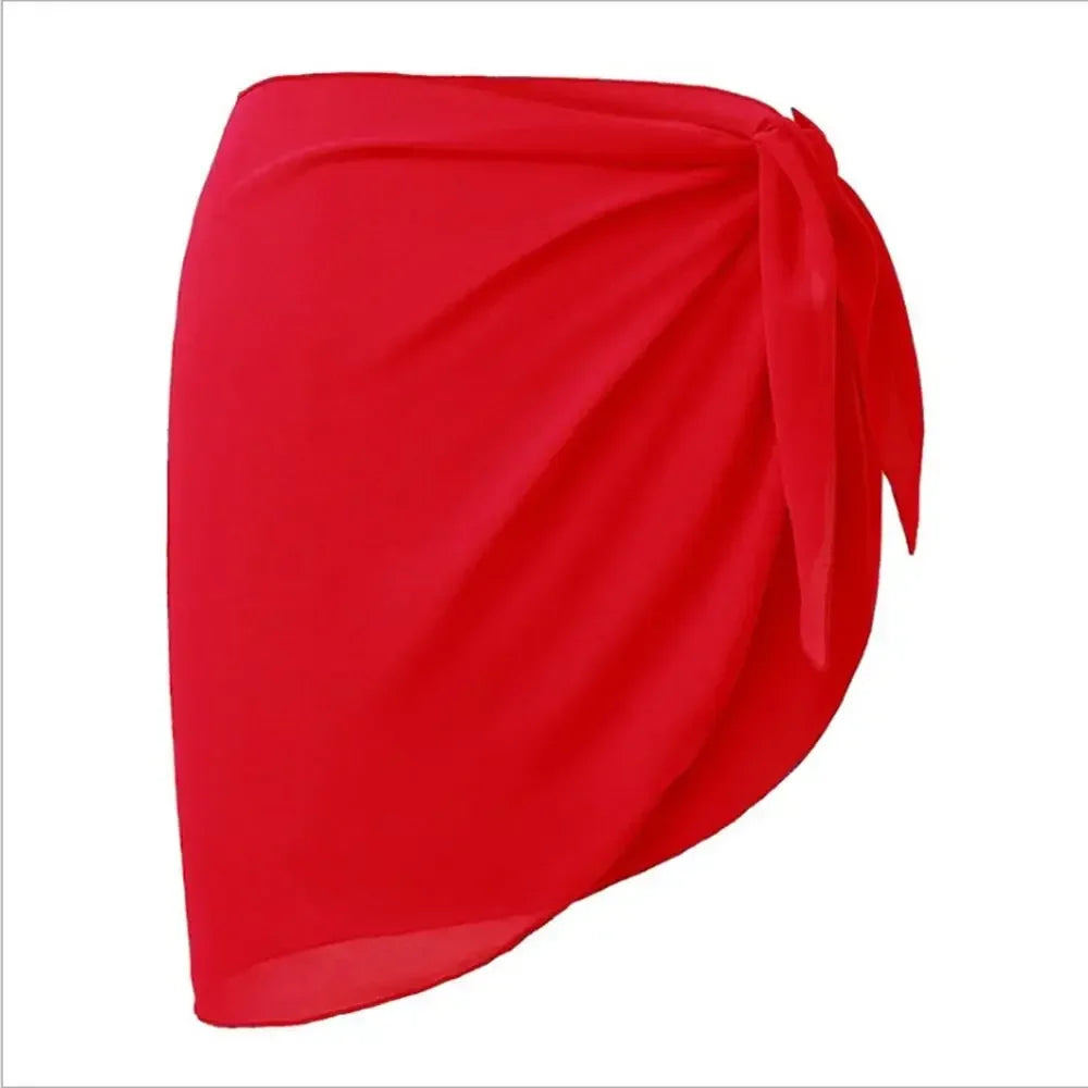 Women's Summer Sheer Sarong Cover-Up - Solid Chiffon Bikini Wrap Beach Skirt