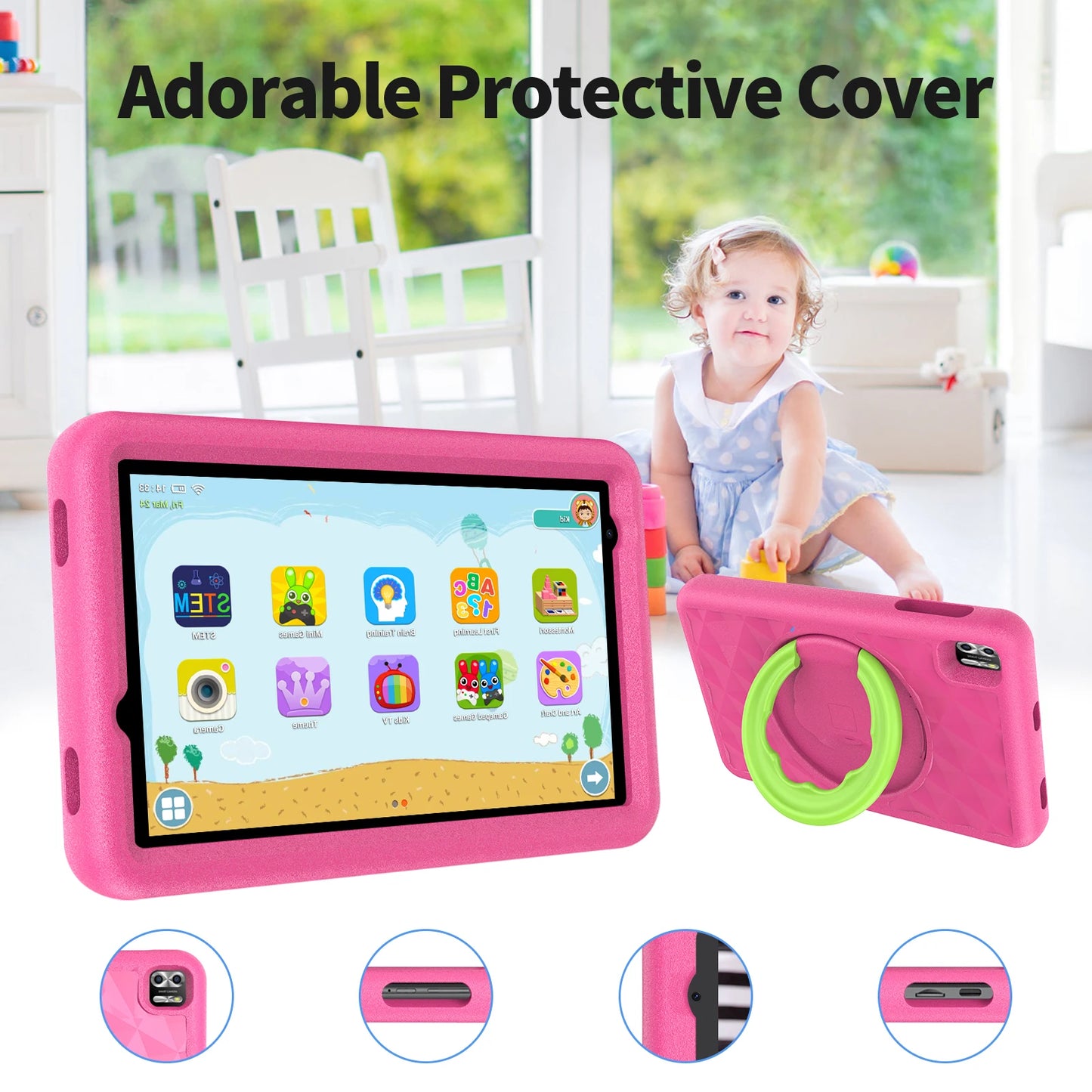 VASOUN Kids Tablet 8 Inch – Android 13, Quad-Core, 8GB RAM (4+4 Expand), 64GB ROM, 5000mAh, Dual Camera, WiFi, Parental Control